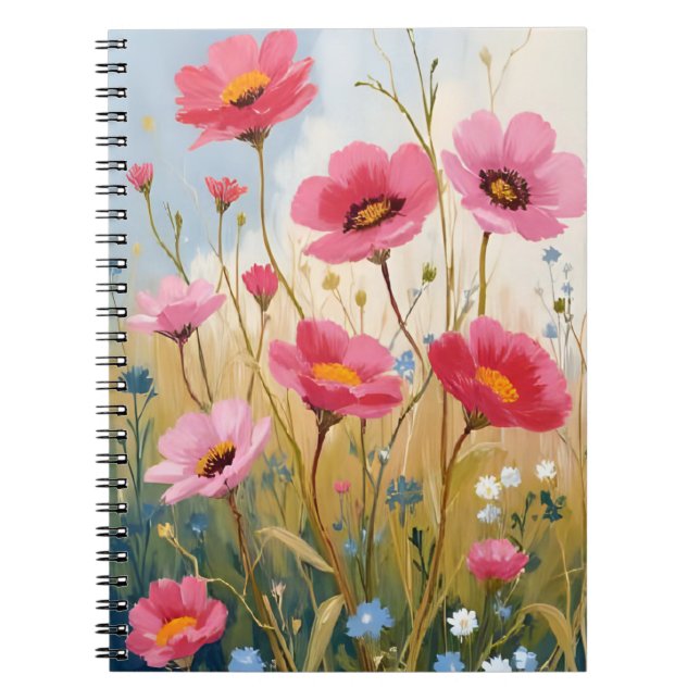 Cuaderno Blushing Blooms | Pink Flower Meadow Floral (Frente)