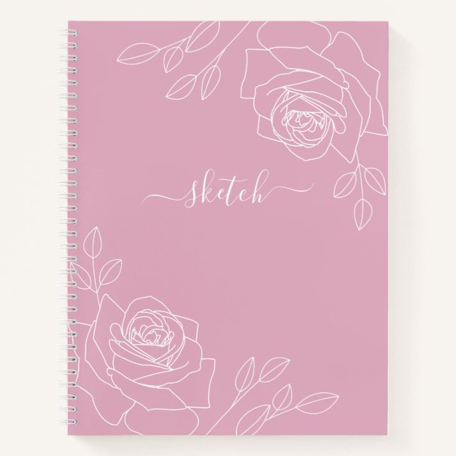 Cuaderno Bocadillo de flores de color rosa mauve elegante (Anverso)
