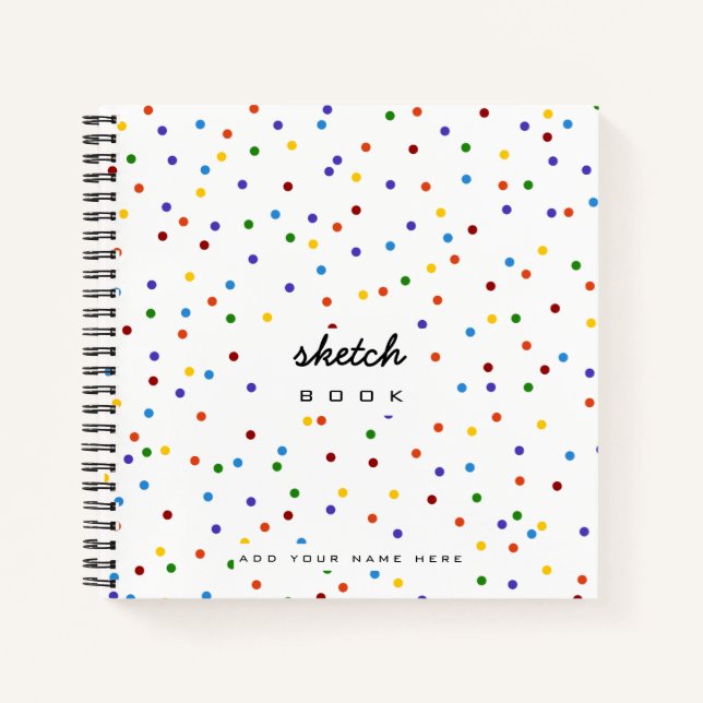 Cuaderno Bocadillo de puntos de polka arco iris blanco (Anverso)