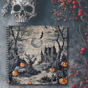 Cuaderno Bocadillo nocturno de Halloween con tela vintage g