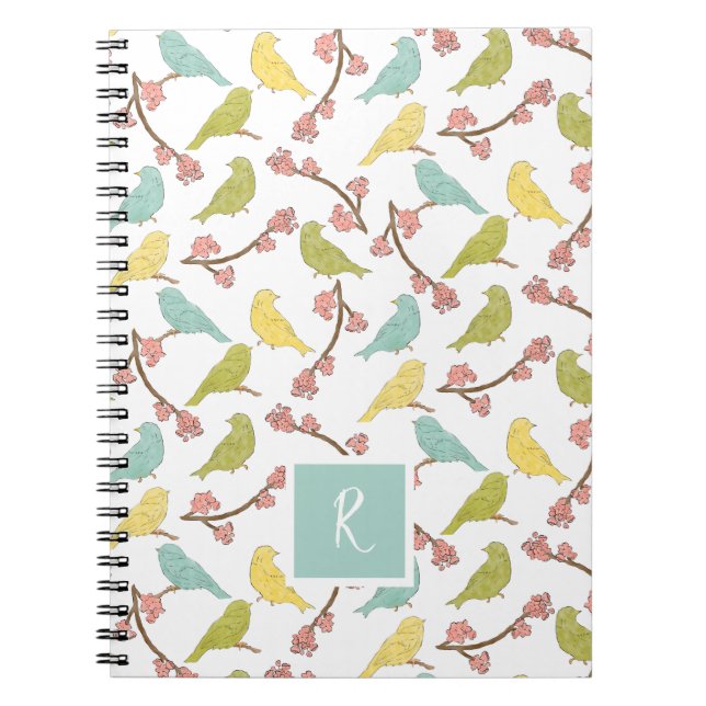 Cuaderno Boceto acuarela Aves y Blooms Monogramado (Frente)