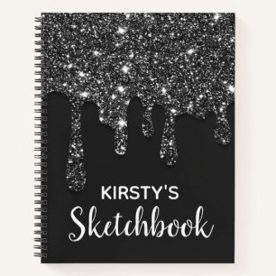 Cuaderno Boceto de brillo negro de lujo que gotea