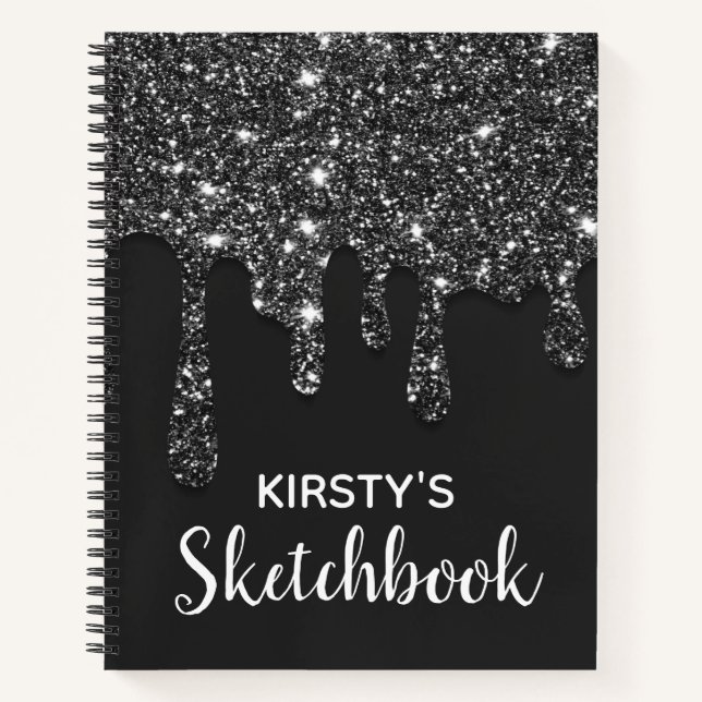 Cuaderno Boceto de brillo negro de lujo que gotea (Anverso)