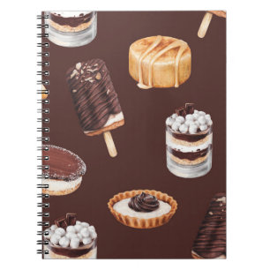 Cuaderno boceto de comida deliciosos postres y pasteles