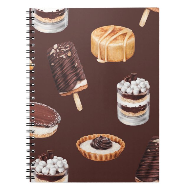 Cuaderno boceto de comida deliciosos postres y pasteles (Frente)