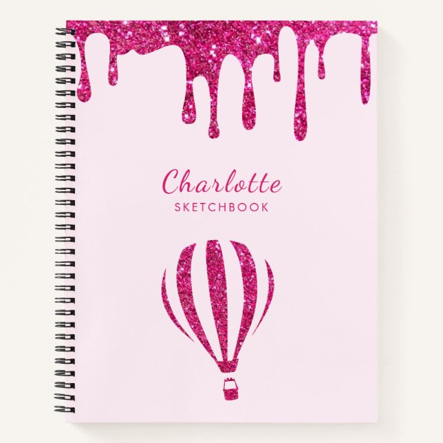 Cuaderno Boceto de monograma brillante rosa caliente lindo (Anverso)