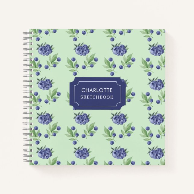 Cuaderno Boceto de patrón de frutas de arándanos en acuarel (Anverso)