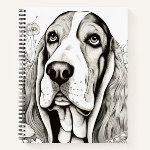 Cuaderno Boceto de perro Basset en la naturaleza pacífica