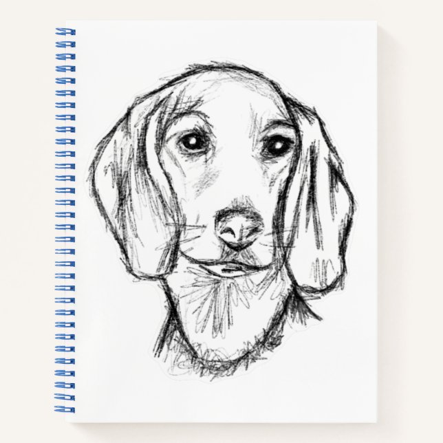 Cuaderno boceto de perro salchicha dibujado a mano en negro (Anverso)