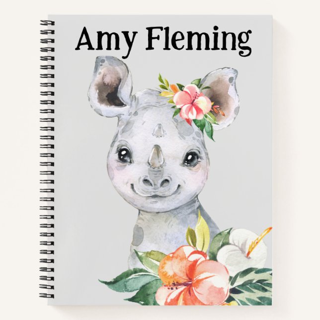 Cuaderno Boceto de rinoceronte personalizado para niños (Anverso)