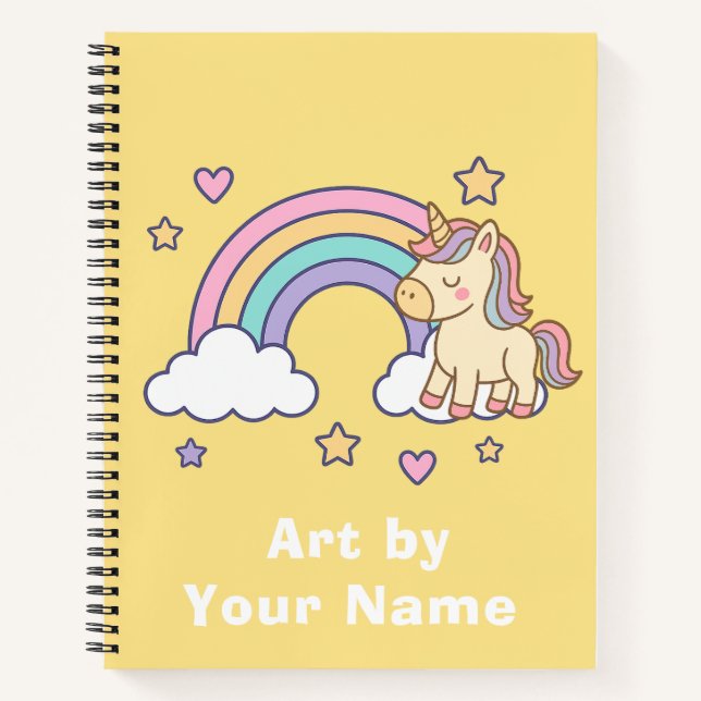 Cuaderno Boceto de Unicornio Amarillo Lindo Arcoíris (Anverso)