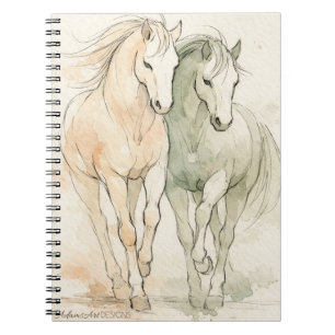 Cuaderno Boceto en Acuarela de Dos Caballos Corriendo – Art