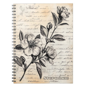 Cuaderno Boceto Floral Marrón Boho Pergamino Antiguo