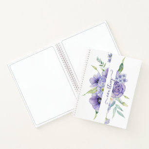 Cuaderno Boceto personalizado floral acuarela púrpura