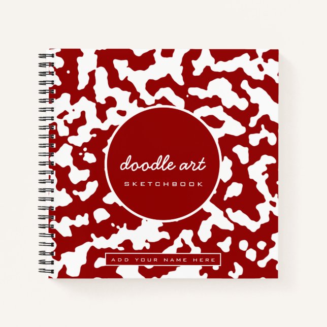 Cuaderno boceto rojo doodle arte vaca impresión de camo (Anverso)