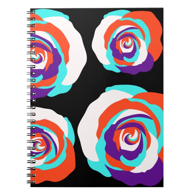 Cuaderno Bocetos de rosas naranjas con fondo negro. Se (Frente)