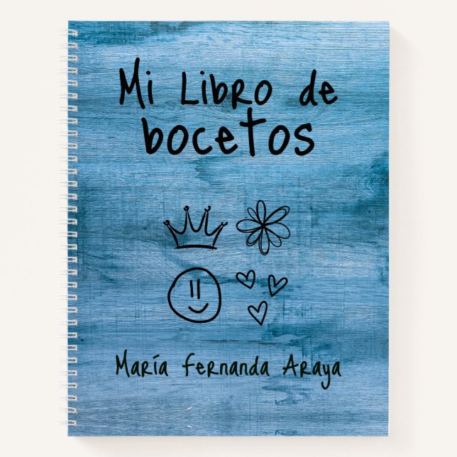 Cuaderno Bocetos Estilo Madera Azul Rústico Creativo (Anverso)