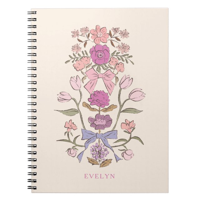 Cuaderno Bocos rosados y púrpura y flores (Frente)