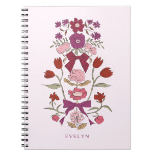 Cuaderno Bocos y flores de magenta rústico