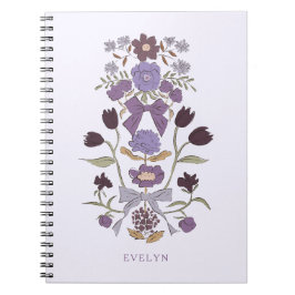 Cuaderno Bocos y flores púrpura rústico
