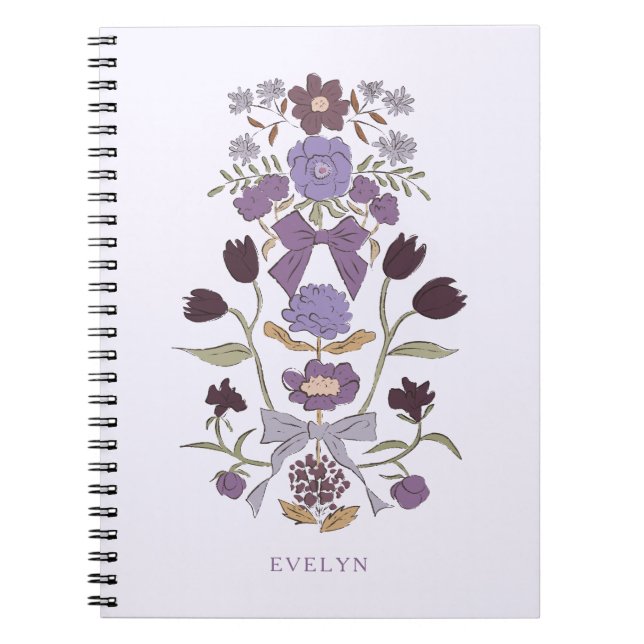 Cuaderno Bocos y flores púrpura rústico (Frente)