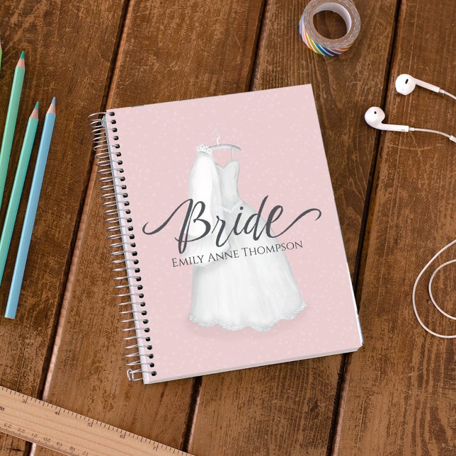 Cuaderno Boda acuarela vestido de novia rosa (Simple Bride notebook with elegant bridal gown. )