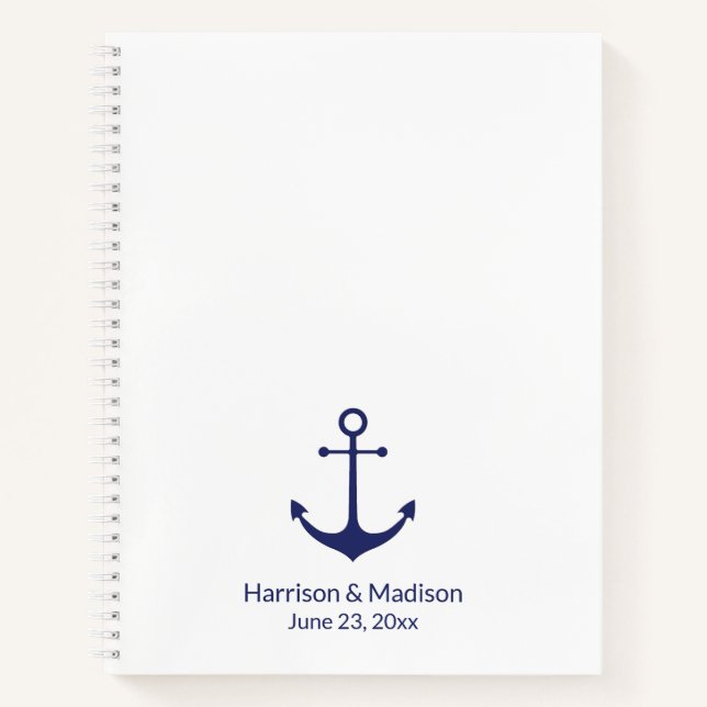 Cuaderno Boda ancla náutica marina azul blanco elegante gu (Anverso)
