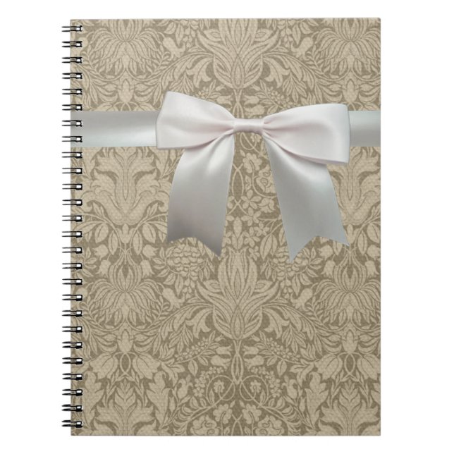 Cuaderno Boda Antiguo Encaje Lino Blanco Clásico Bonito (Frente)