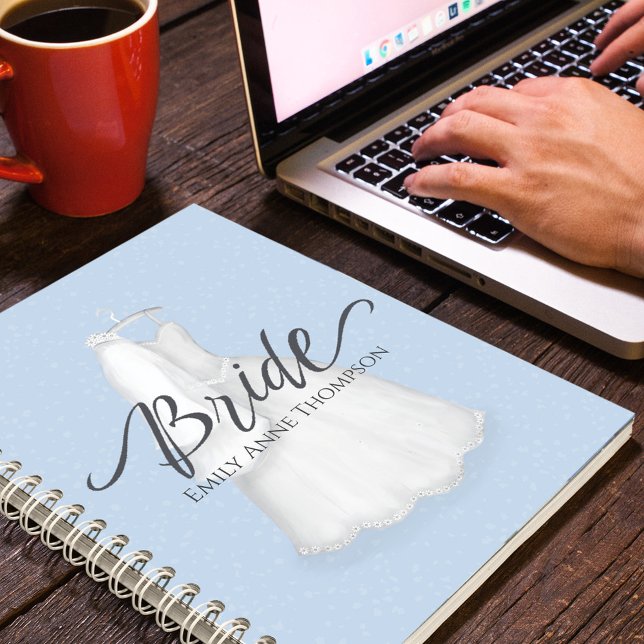 Cuaderno Boda azul Personalizado novia personalizada (Simple Bride notebook with elegant bridal gown. )