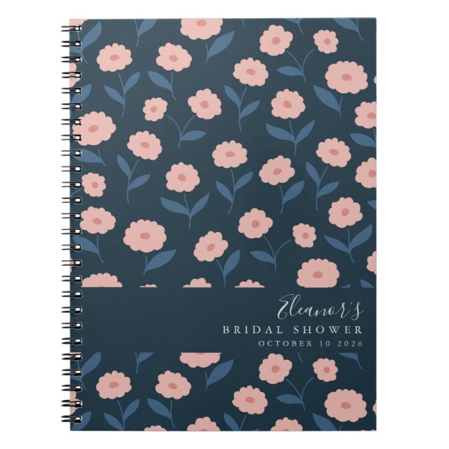 Cuaderno Boda Bohemio Rosa y Naval Floral Personalizada (Frente)