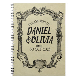 Cuaderno Boda clásico de cosecha negra verde