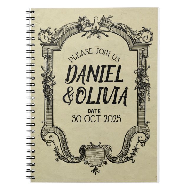 Cuaderno Boda clásico de cosecha negra verde (Frente)