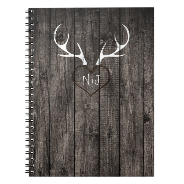 Cuaderno Boda con cuernos de ciervo rústicos y corazón tall (Frente)