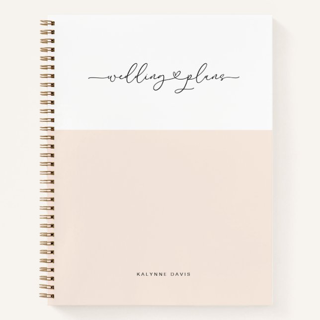 Cuaderno Boda Corazón Elegante Rosa Blanco Script Floritura (Anverso)