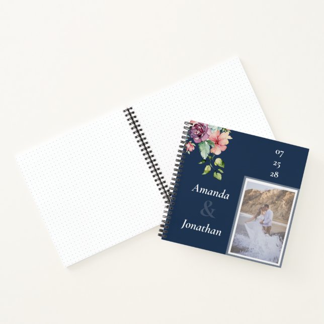 Cuaderno Boda de acuarela de foto azul de Marina (Interior)