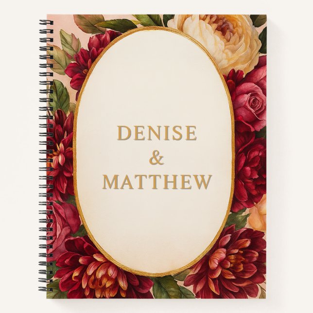 Cuaderno Boda de acuarela floral de Rubor Burgundy (Anverso)