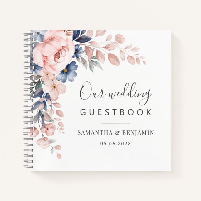 Cuaderno Boda de acuarela rosa con guión floral (Anverso)