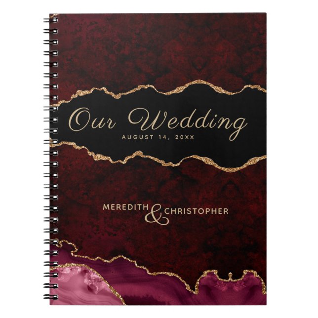 Cuaderno Boda de Agate Purpurina de oro de Borgoña (Frente)
