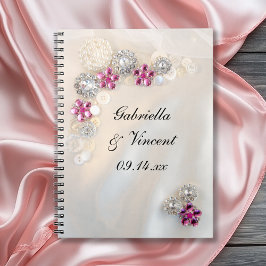 Cuaderno Boda de Botones de Diamante Rosa y Perla Blanca Fa
