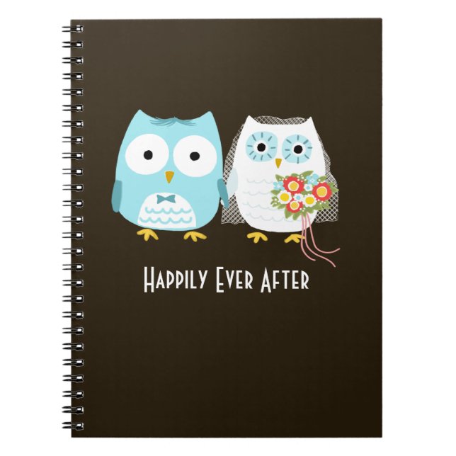 Cuaderno Boda de Búhos - Novia y Novio con Texto Personaliz (Frente)