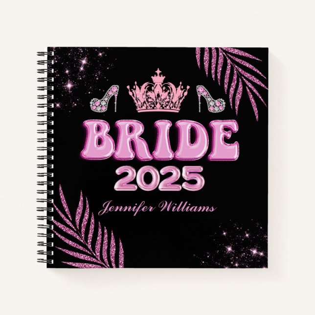 Cuaderno boda de chispas negras rosadas de 2025 (Anverso)