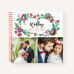 Cuaderno Boda de Collage de fotos de Flores Folk