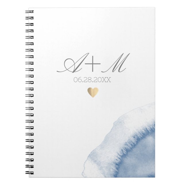 Cuaderno Boda de detalles de acuarela azul (Frente)