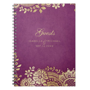 Cuaderno Boda de encaje elegante morado dorado