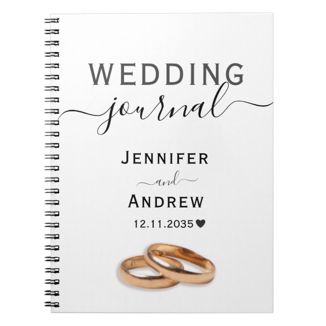 Cuaderno Boda de escritura moderna en blanco y negro (Frente)