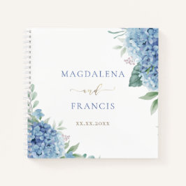 Cuaderno boda de flores de hidrangea azul Guest Book