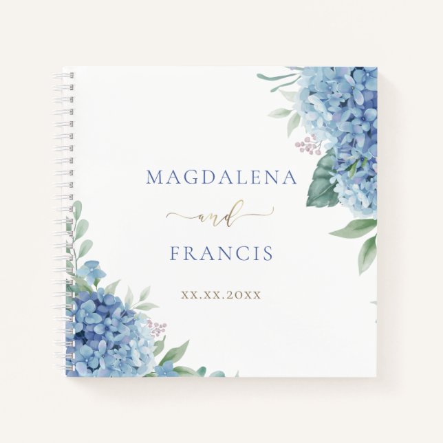 Cuaderno boda de flores de hidrangea azul Guest Book (Anverso)