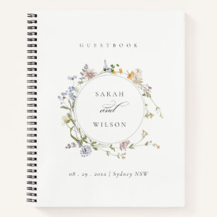 Cuaderno Boda de guirnalda floral de pradera de color amari