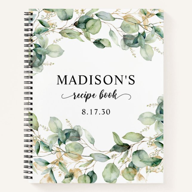 Cuaderno Boda de hojas de eucalipto elegantes (Anverso)