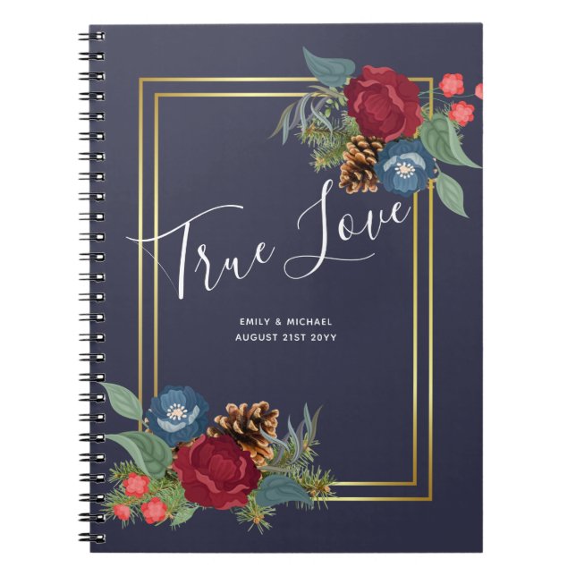 Cuaderno Boda de invierno Borgoña Azul Verde azulado Modern (Frente)